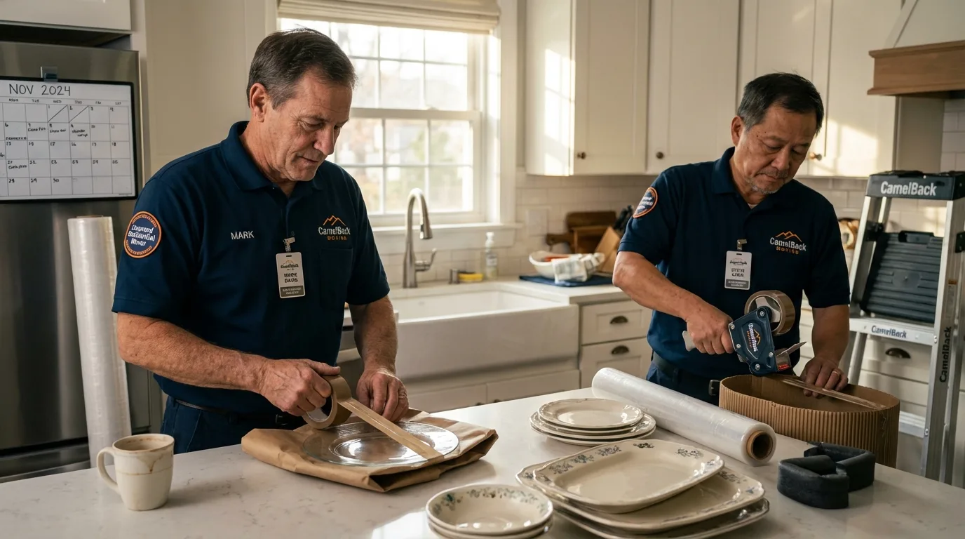 Professional crew packing kitchen dishware in Jayuya, PR